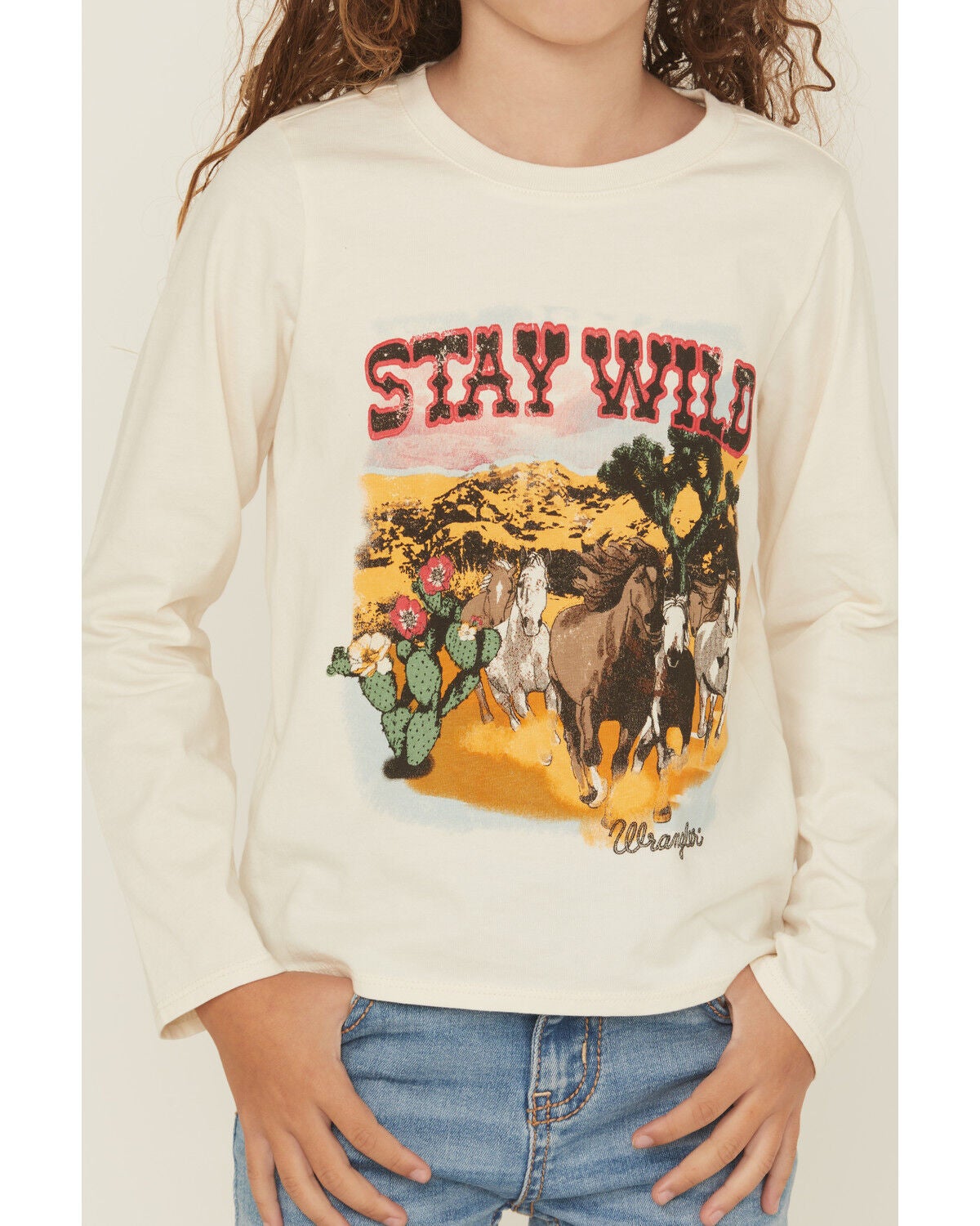 Image #3 - Wrangler Girls' Stay Wild Long Sleeve Graphic Tee, White, hi-res