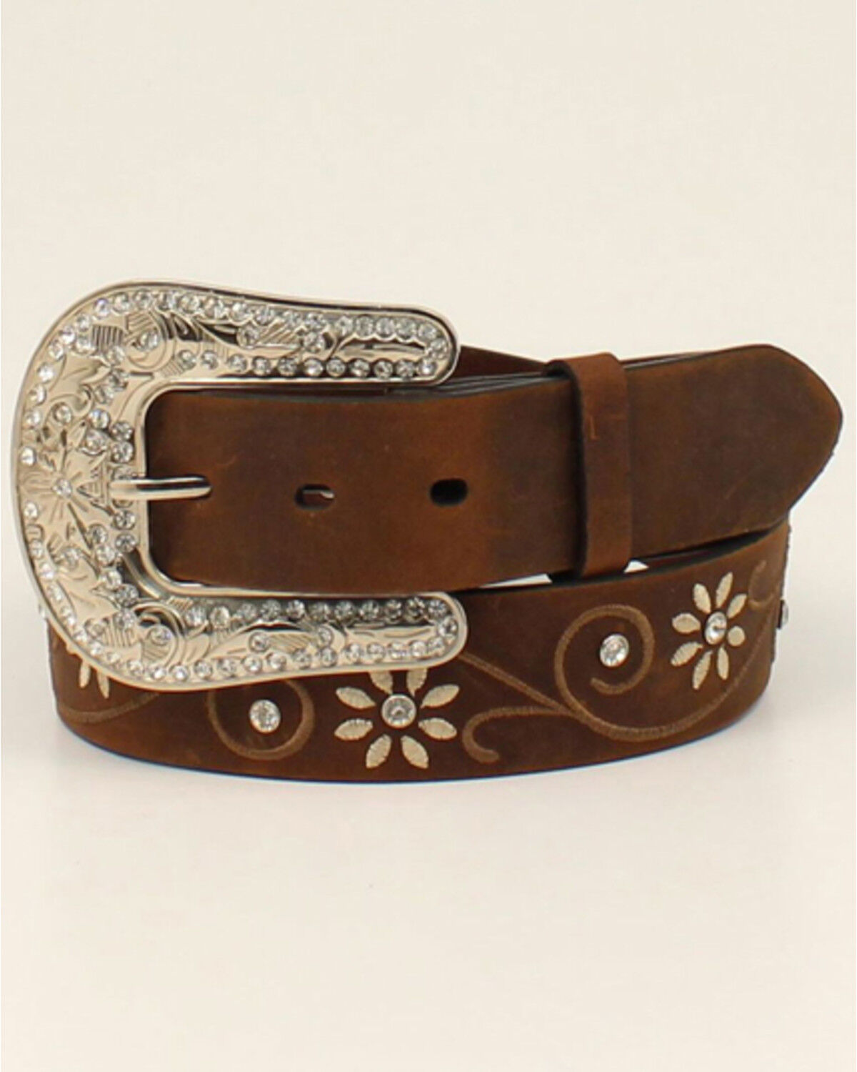 Image #1 - Shyanne Women's Floral Embroidery & Stones Western Belt, Brown, hi-res