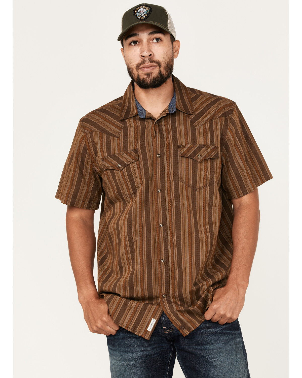Image #1 - Moonshine Spirit Men's Paniolo Striped Print Long Sleeve Snap Western Shirt, Brown, hi-res