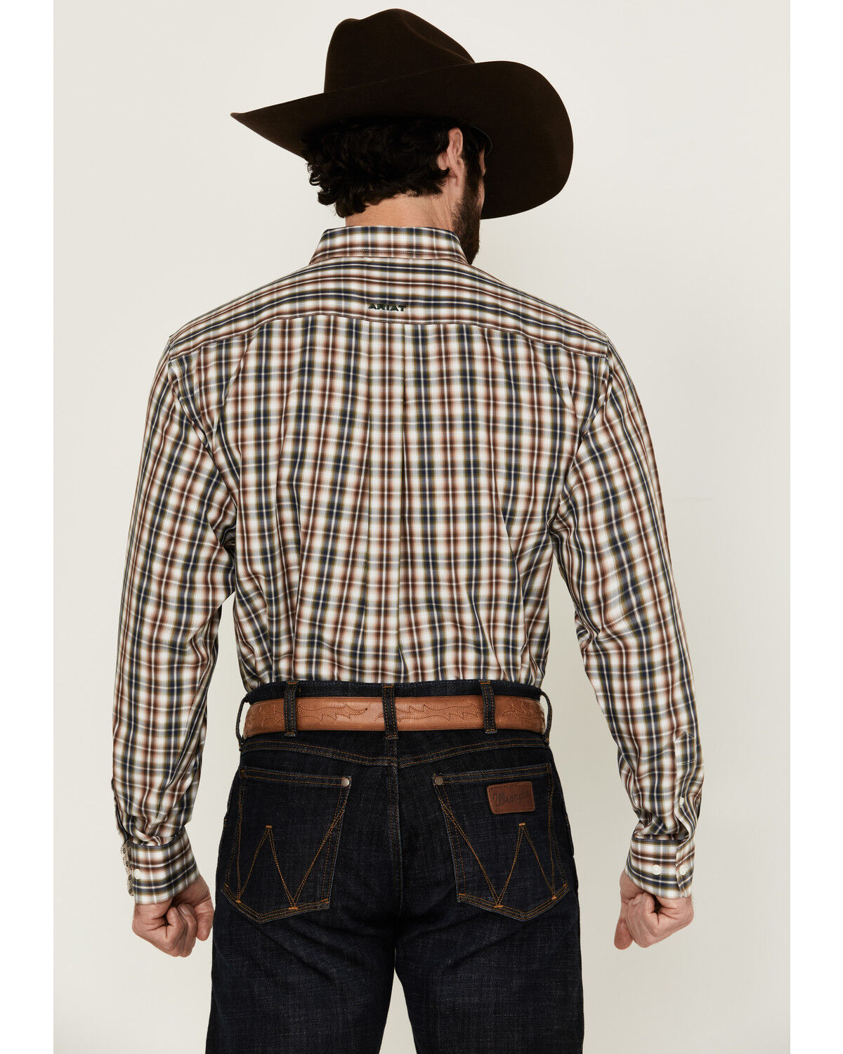 Image #4 - Ariat Men's Wrinkle Free Folk Plaid Print Long Sleeve Button-Down Western Shirt - Tall, Brown, hi-res