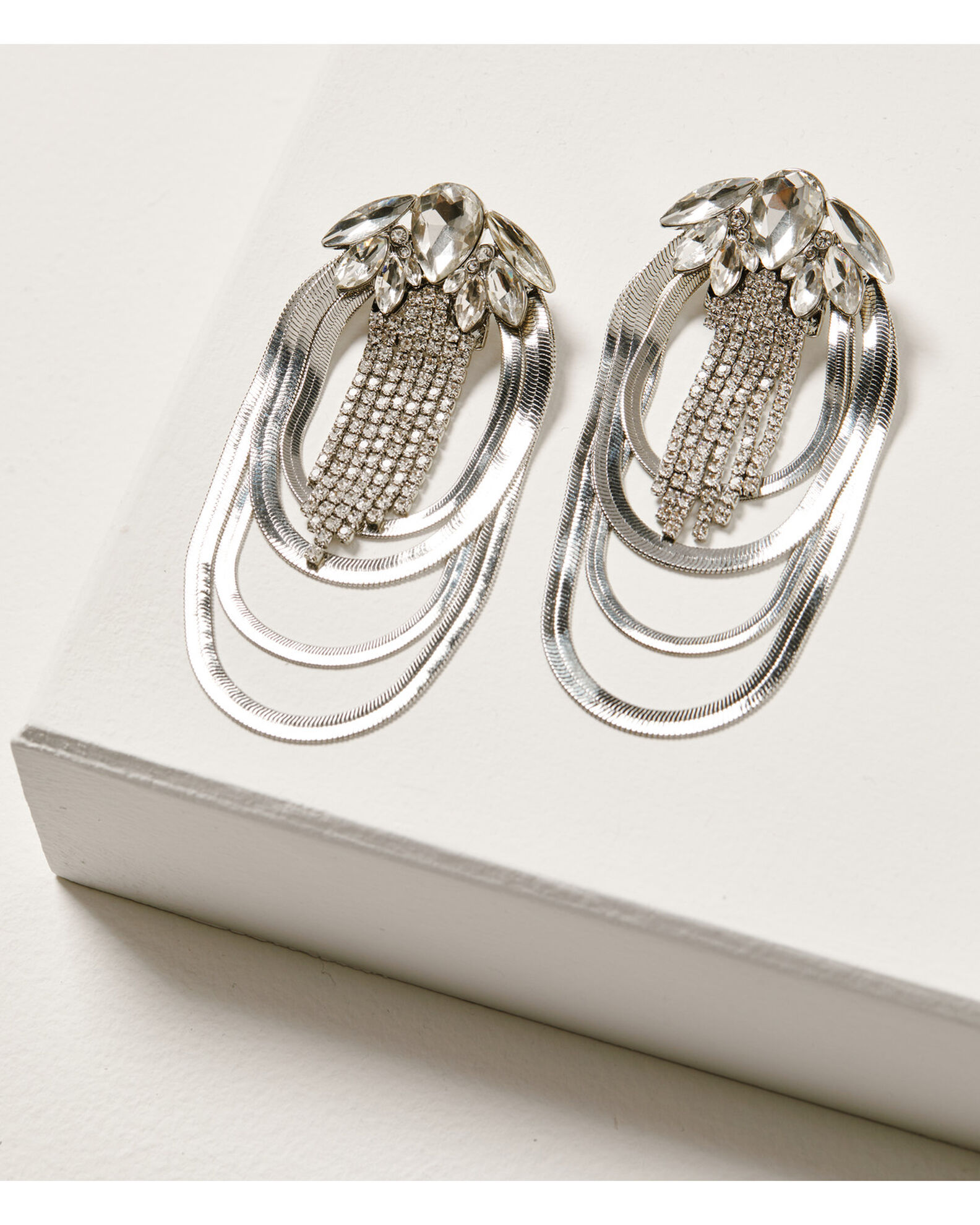 Image #2 - Wonderwest Women's Silver Jeweled Loop Earrings, Silver, hi-res