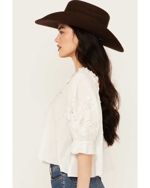 Image #2 - Free People Women's Sophie Embroidered Cropped Shirt , White, hi-res
