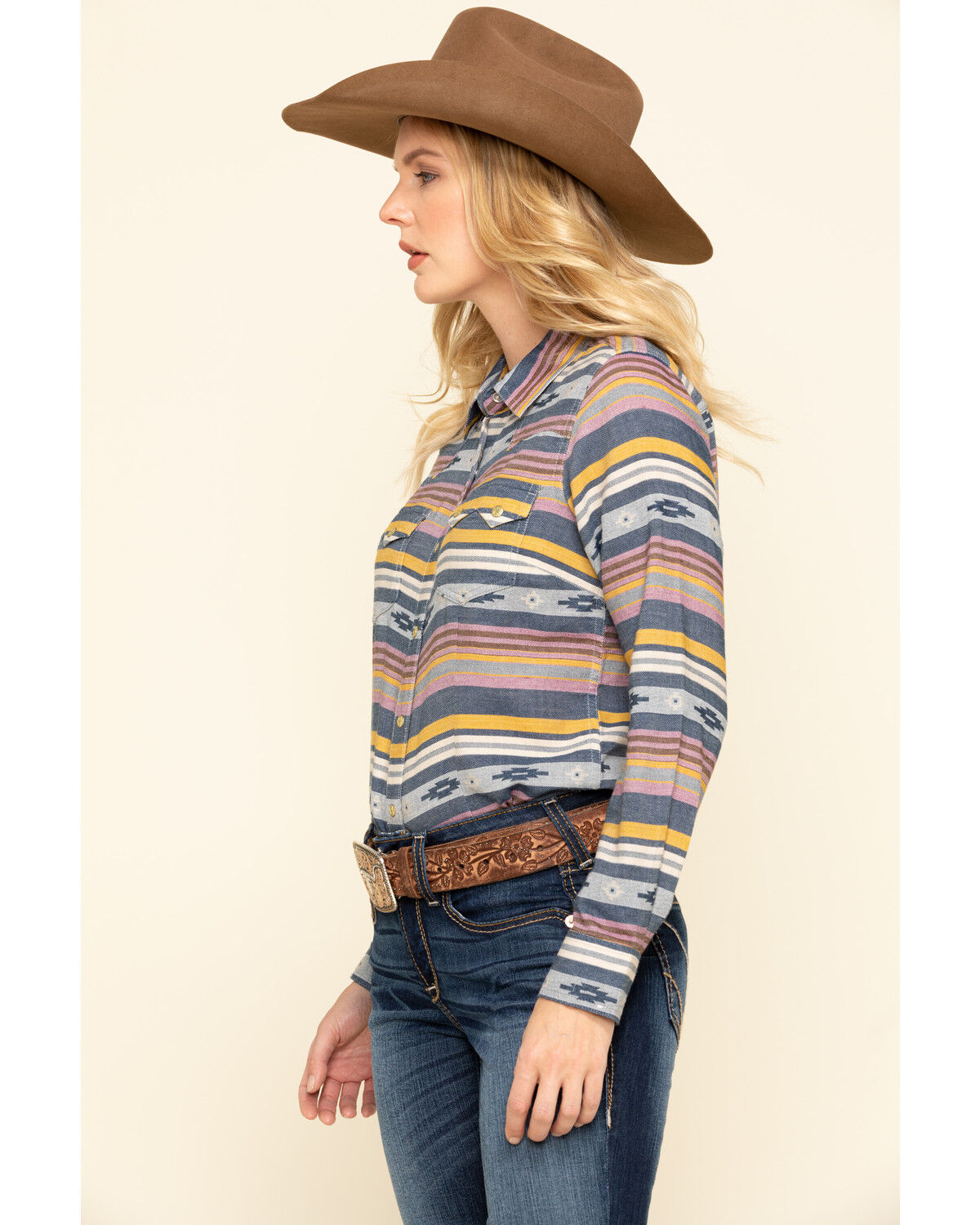 Image #3 - Ariat Women's Sunset Beauty Long Sleeve Western Shirt, Blue, hi-res