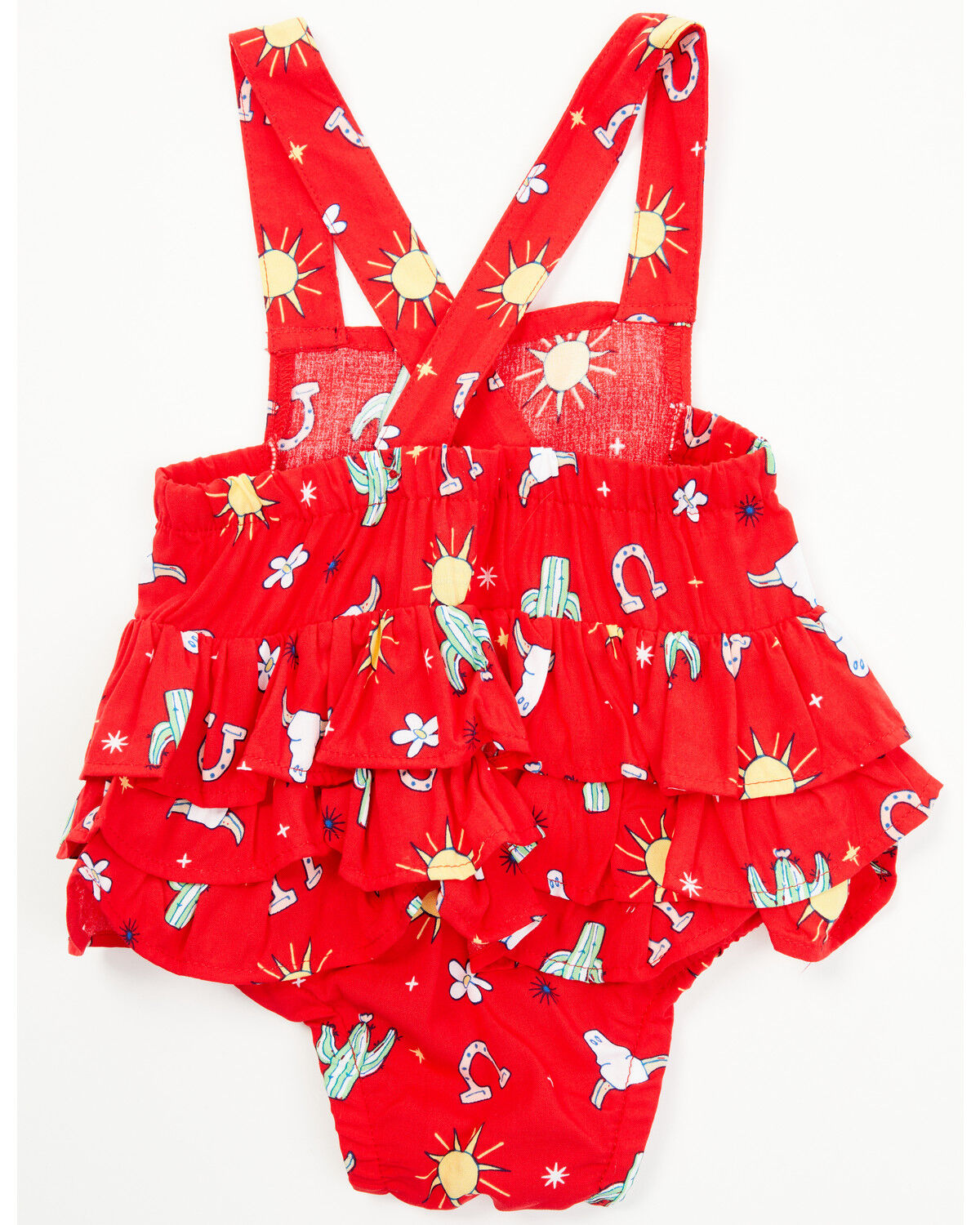 Image #3 - Wrangler Infant Girls' Conversation Print Ruffle Overalls, Red, hi-res