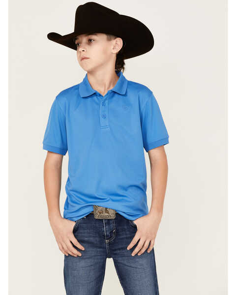 Ariat Boys' TEK Solid Short Sleeve Polo Shirt, Blue, hi-res
