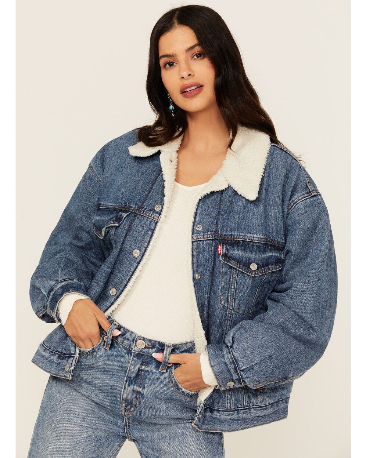 Levi's Women's Medium Wash Sherpa Lined Trucker Denim Jacket, Blue, hi-res