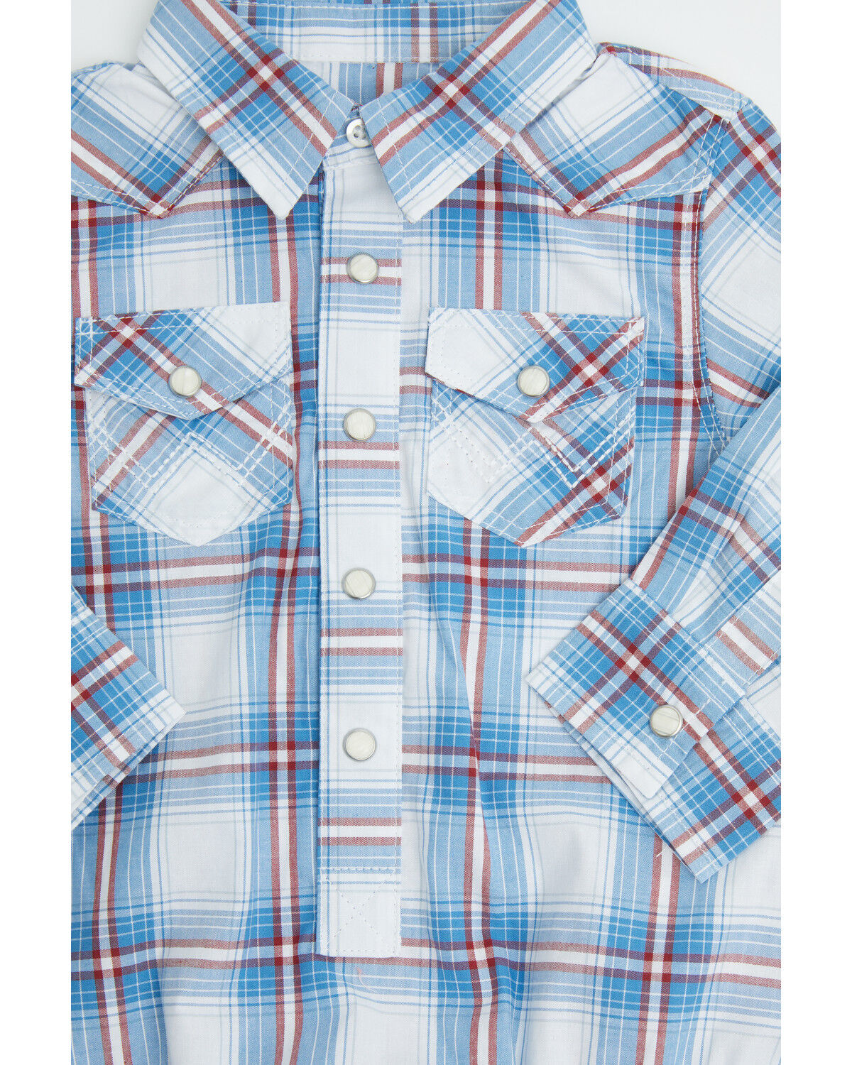 Image #2 - Wrangler Infant Boys' Plaid Print Long Sleeve Snap Western Onesie, Blue, hi-res