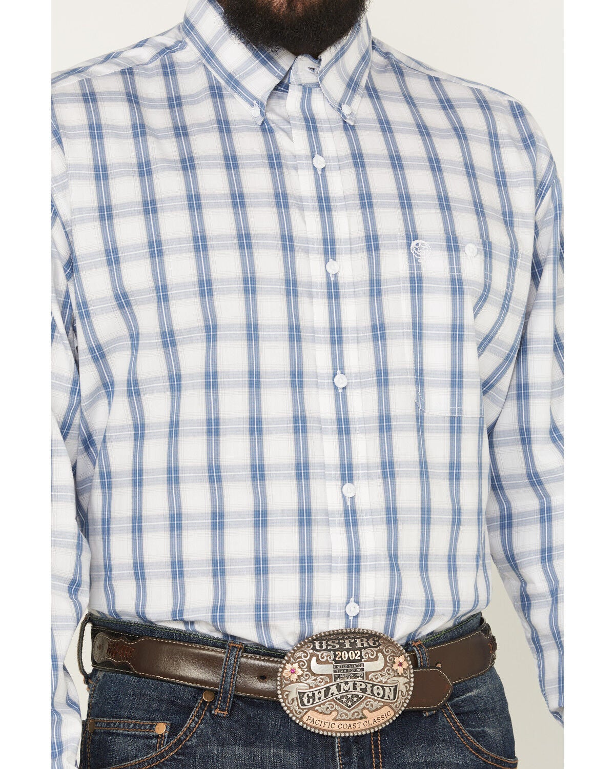 Image #3 - George Strait by Wrangler Men's Plaid Print Long Sleeve Button-Down Stretch Western Shirt - Big, White, hi-res