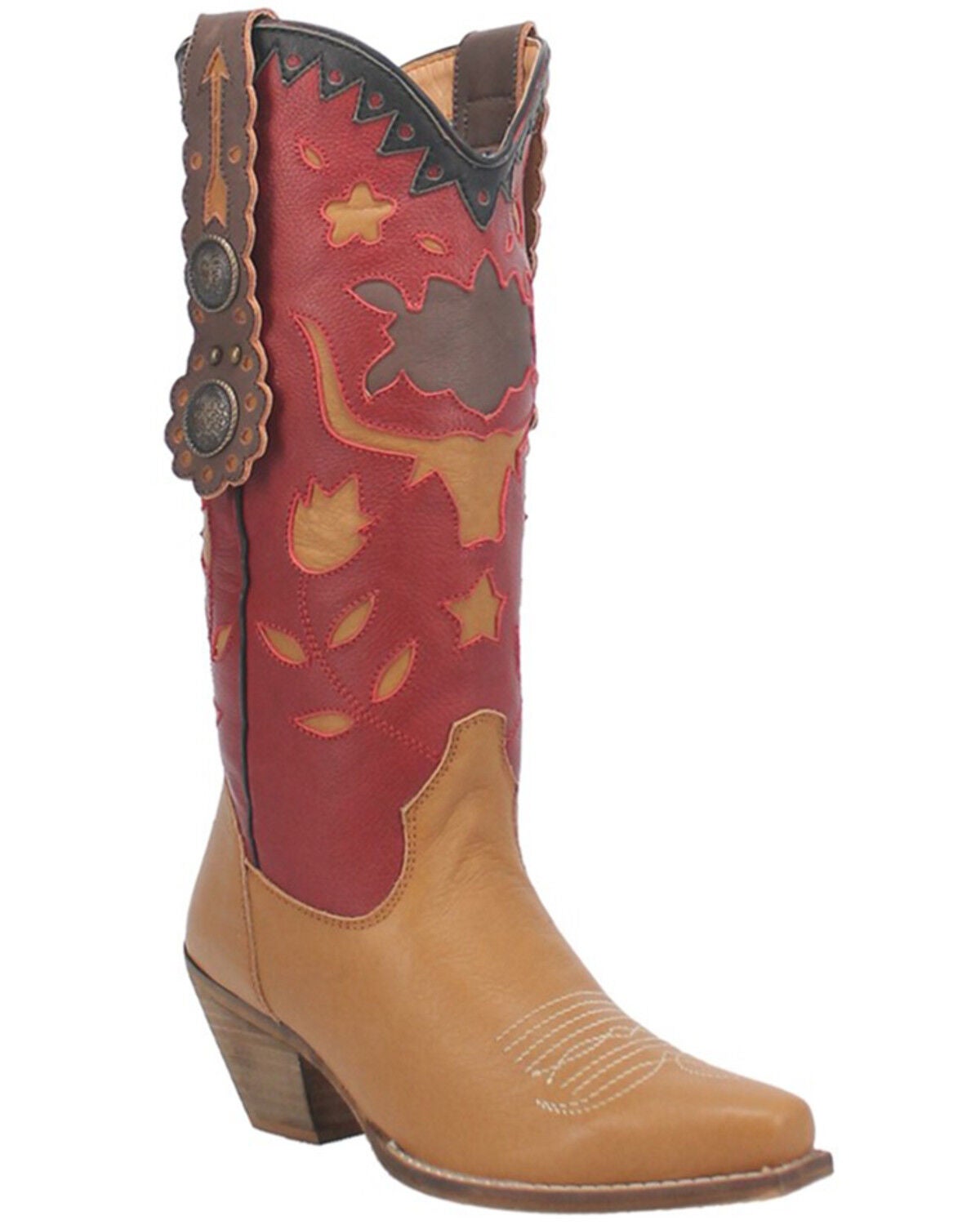 Dingo Women's Love Rocks Leather Underlay Western Boot - Snip Toe, Tan, hi-res