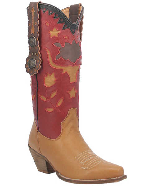 Dingo Women's Tan Love Rocks Leather Underlay Western Boot - Snip Toe , Tan, hi-res