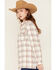 Image #2 - Ely Walker Women's Plaid Print Sherpa Lined Button-Down Shacket, Stone, hi-res