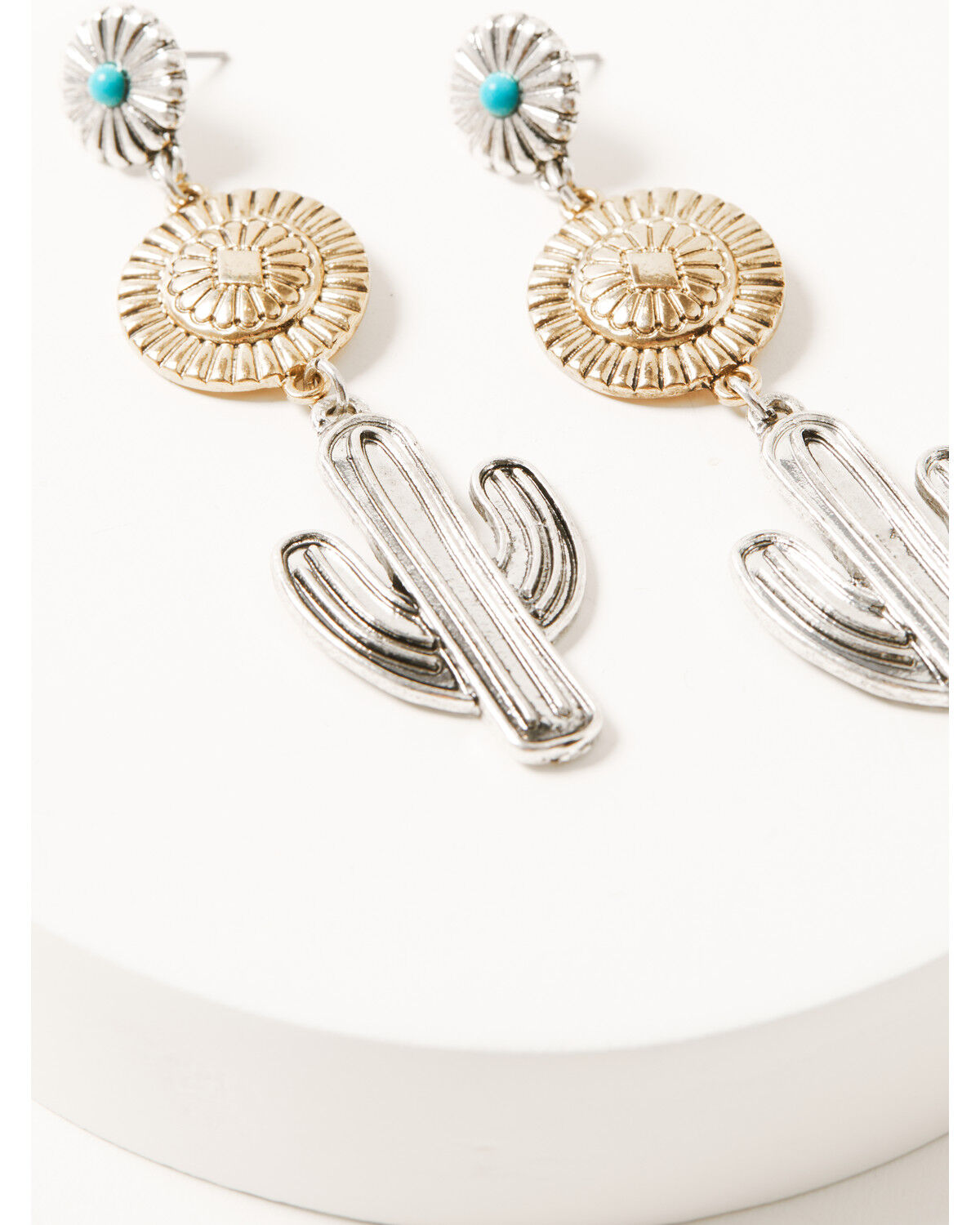 Image #2 - Shyanne Women's Two Tone Cactus Statement Earrings, Silver, hi-res