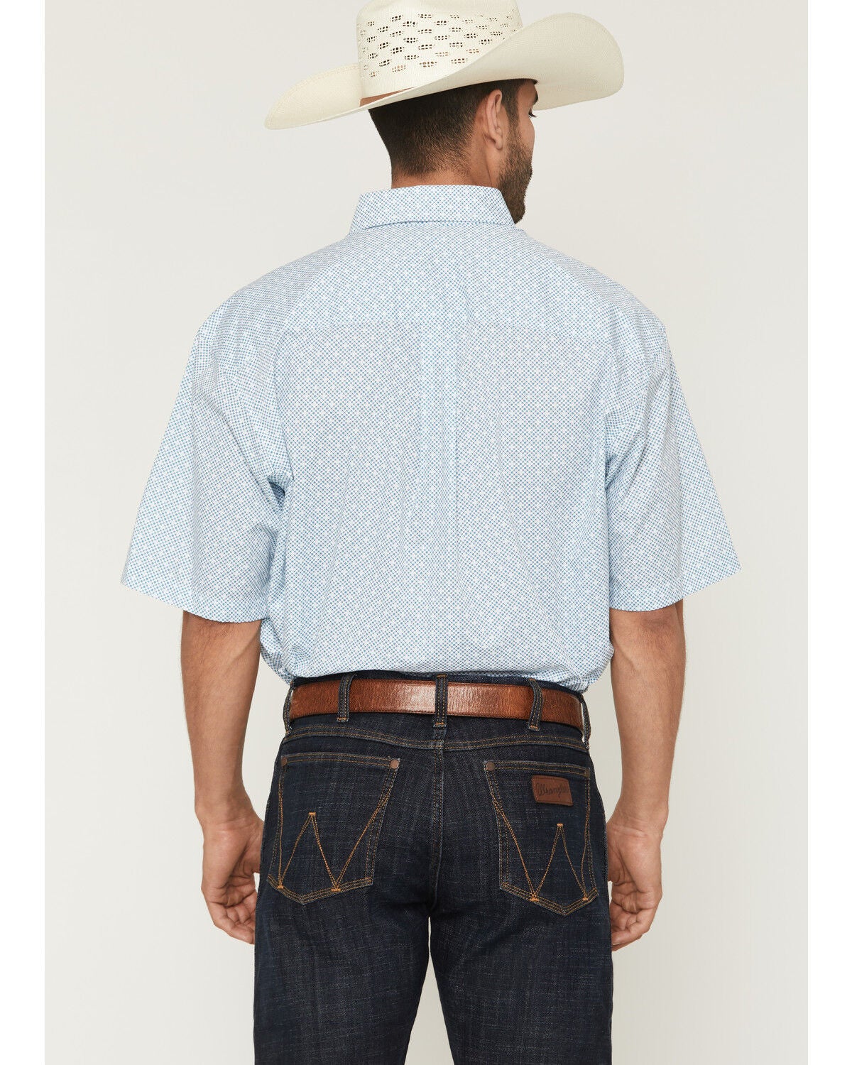 Image #4 - Wrangler Men's Classics Geo Print Short Sleeve Button-Down Western Shirt, Teal, hi-res