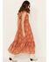 Flying Tomato Women's Ruffle Trim Printed Maxi Dress, Rust Copper, hi-res