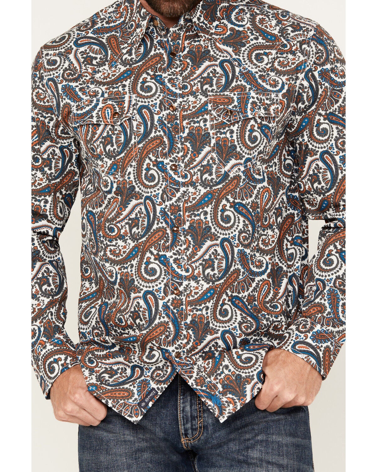 Image #3 - Moonshine Spirit Men's Too Country Paisley Print Long Sleeve Snap Western Shirt, White, hi-res