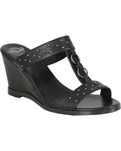 Image #1 - Milwaukee Leather Women's Studded Double Strap Wedge Sandals , Black, hi-res