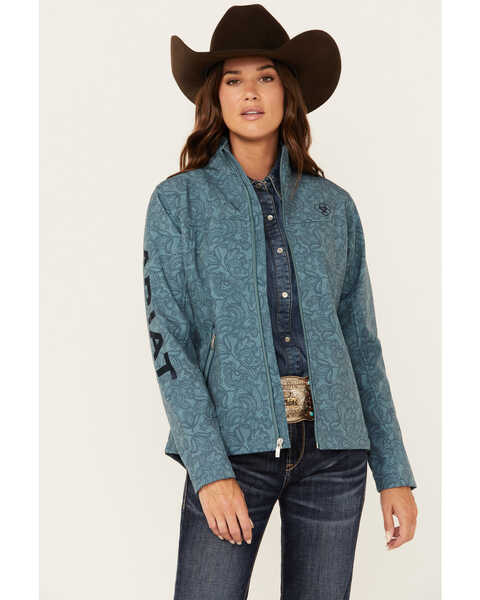 Image #1 - Ariat Women's Printed Team Softshell Jacket , Teal, hi-res