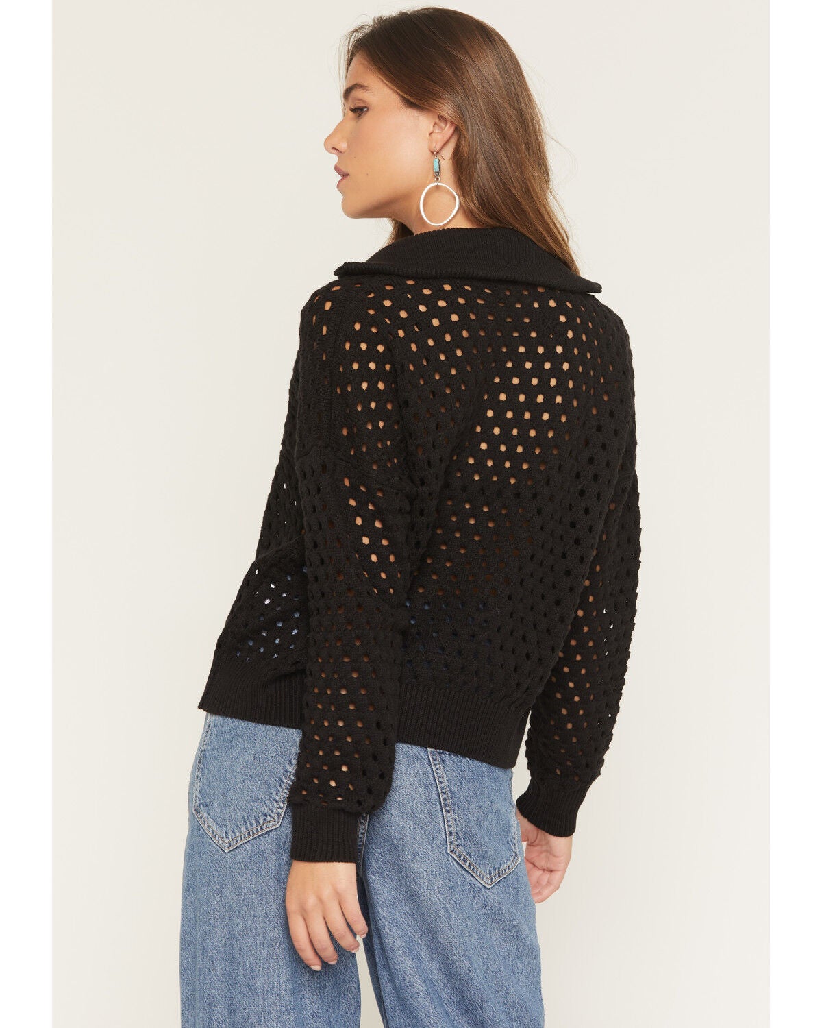 Elan Women's Crochet Half Zip Long Sleeve Sweater | Sheplers