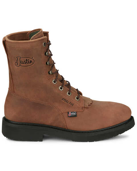 Image #2 - Justin Men's 8" Conductor Lace-Up Work Boots - Steel Toe , Brown, hi-res