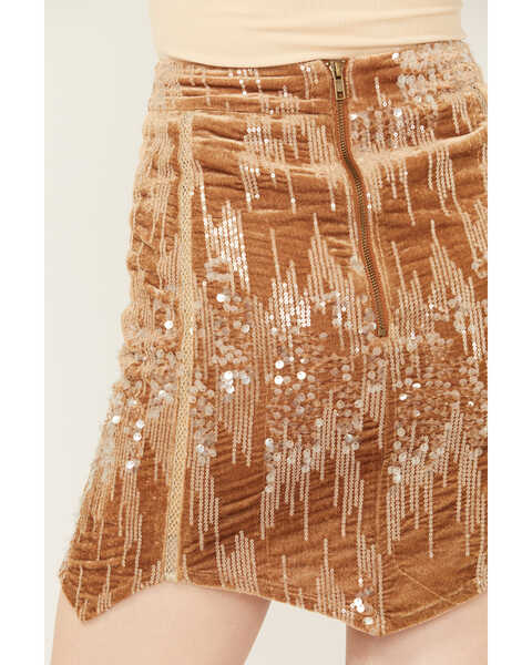 Image #4 - Miss Me Women's Sequins Zig Zag Hem Mini Skirt , Rust Copper, hi-res