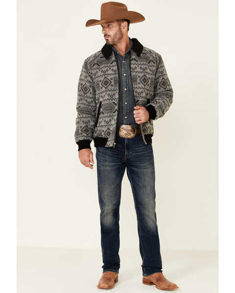 Image #2 - Powder River Outfitters Men's Charcoal Southwestern Print Wool Zip-Front Bomber Jacket , , hi-res
