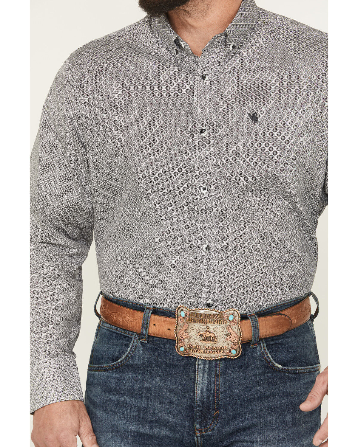 Image #3 - Rodeo Clothing Men's Geo Print Long Sleeve Button-Down Shirt, Grey, hi-res