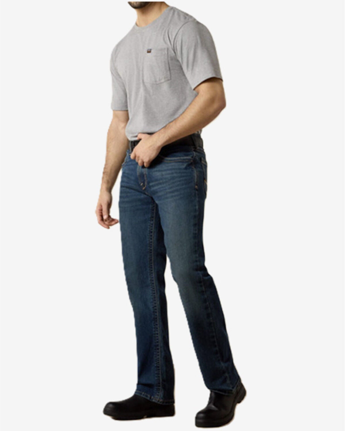 Image #1 - Ariat Men's Rebar M4 Low Rise Relaxed DuraStretch Edge Bootcut Denim Jeans, Indigo, hi-res