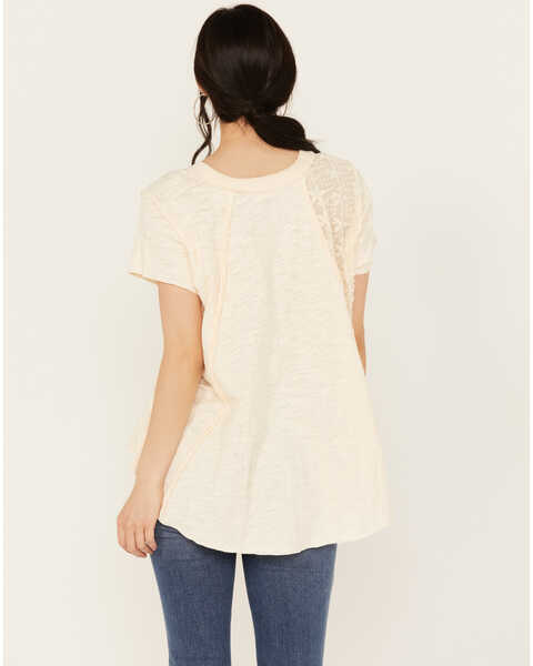 By Together Women's Lace Contrast Short Sleeve Knit Top, Cream, hi-res