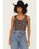 Image #1 - Originality Women's Lace Leopard Print Corset Top, Brown, hi-res