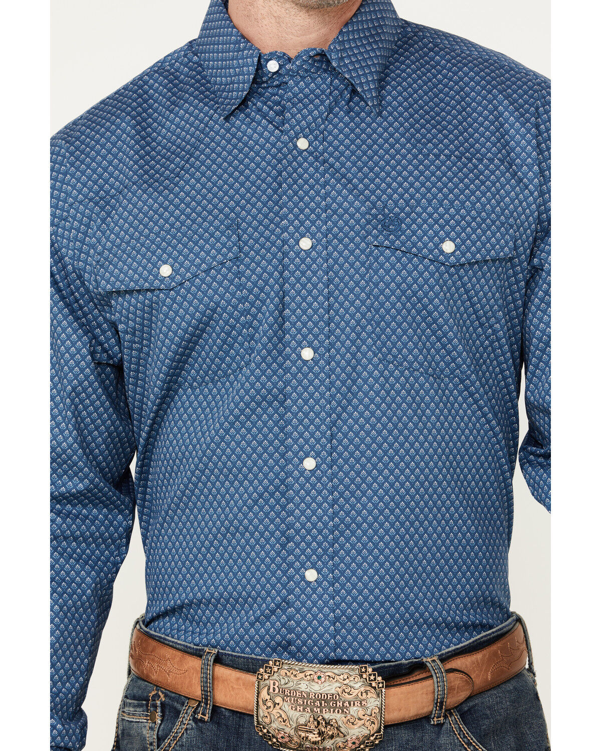 Image #3 - George Strait by Wrangler Men's Floral Print Long Sleeve Snap Western Shirt, Dark Blue, hi-res