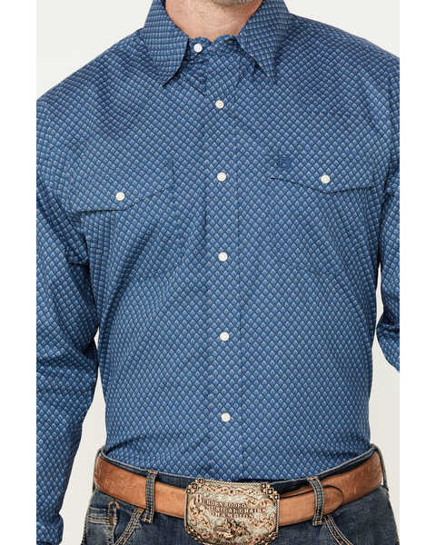 George Strait by Wrangler Men's Floral Print Long Sleeve Snap Western Shirt, Dark Blue, hi-res