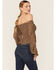 Beyond The Radar Women's Floral Smocked Chiffon Off Shoulder Top , Brown, hi-res