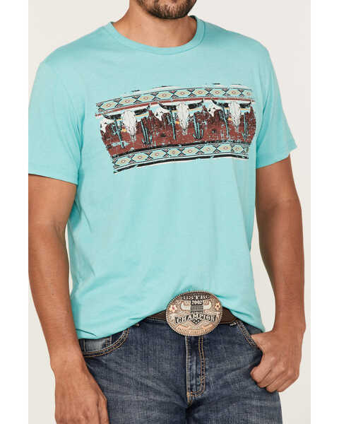Rock & Roll Denim Men's Southwestern Bull Skull Graphic T-Shirt, Turquoise, hi-res