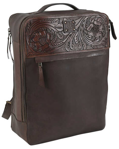 STS Ranchwear By Carroll Women's Westward Floral Tooled Backpack, Brown, hi-res