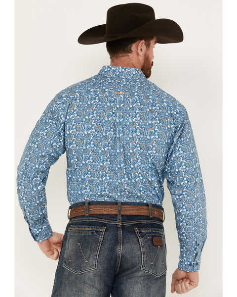 Ariat Men's Gentry Paisley Print Long Sleeve Button-Down Western Shirt - Tall, Blue, hi-res