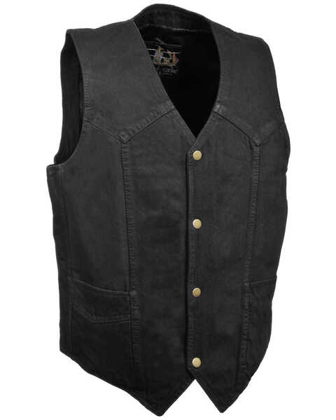 Milwaukee Leather Men's 3X Classic Snap Front Denim Biker Vest, Black, hi-res