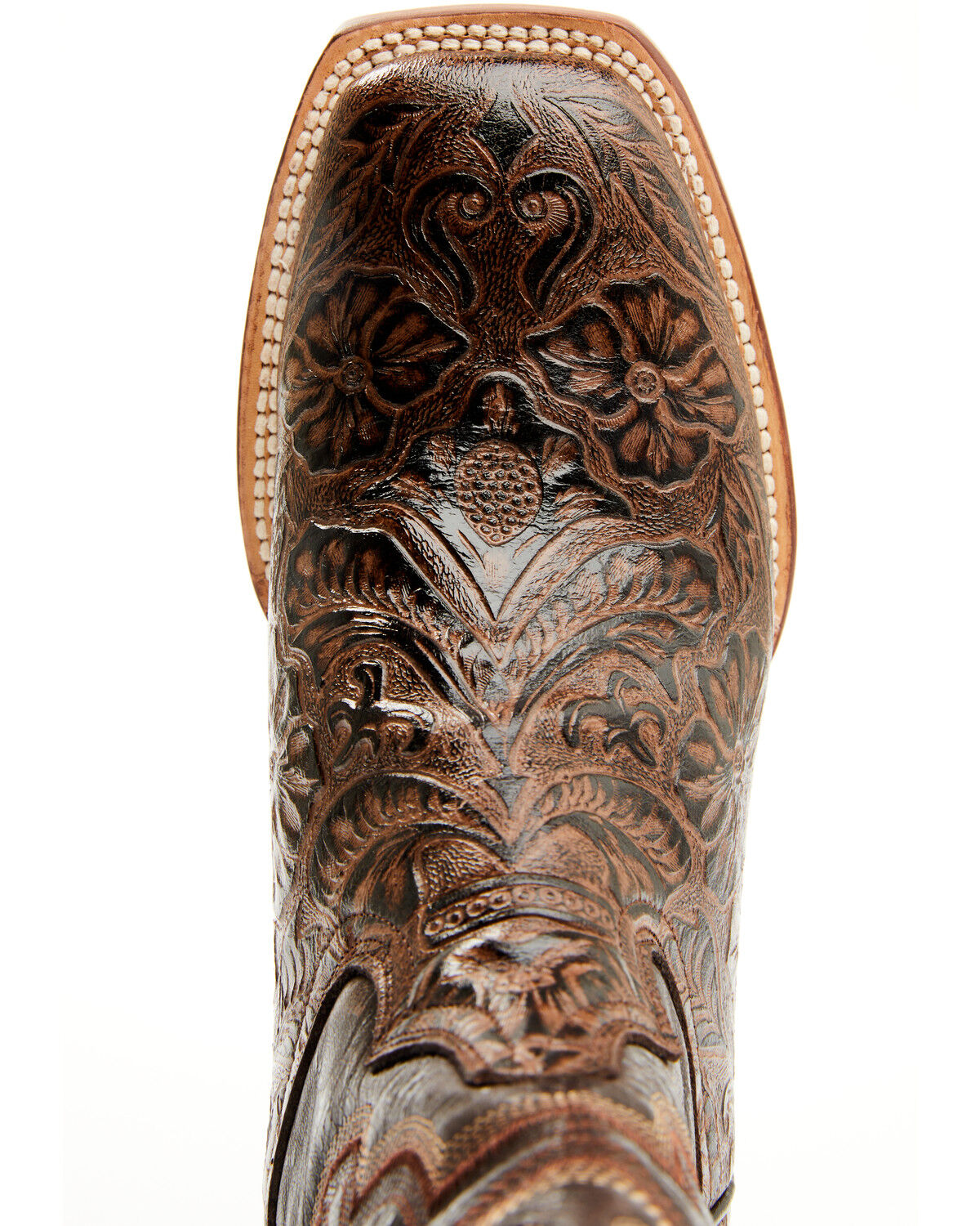 Image #6 - Tanner Women's Hand Tooled Floral Western Boots - Broad Square Toe, Brown, hi-res