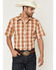 Image #1 - Gibson Trading Co Men's Bandit Blue Plaid Print Short Sleeve Button-Down Western Shirt, Brown, hi-res