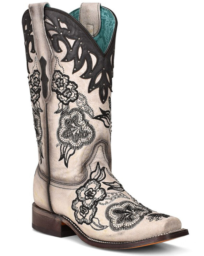 Corral Women's White Overlay Western Boots - Square Toe, Cream/black, hi-res