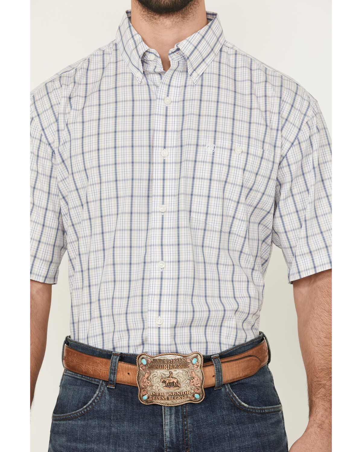 Image #3 - Wrangler Men's Classic Plaid Print Short Sleeve Button-Down Western Shirt, White, hi-res