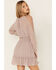 Lovestitch Women's Dot Smocked Waist Long Sleeve Ruffle Mini Dress, Lavender, hi-res
