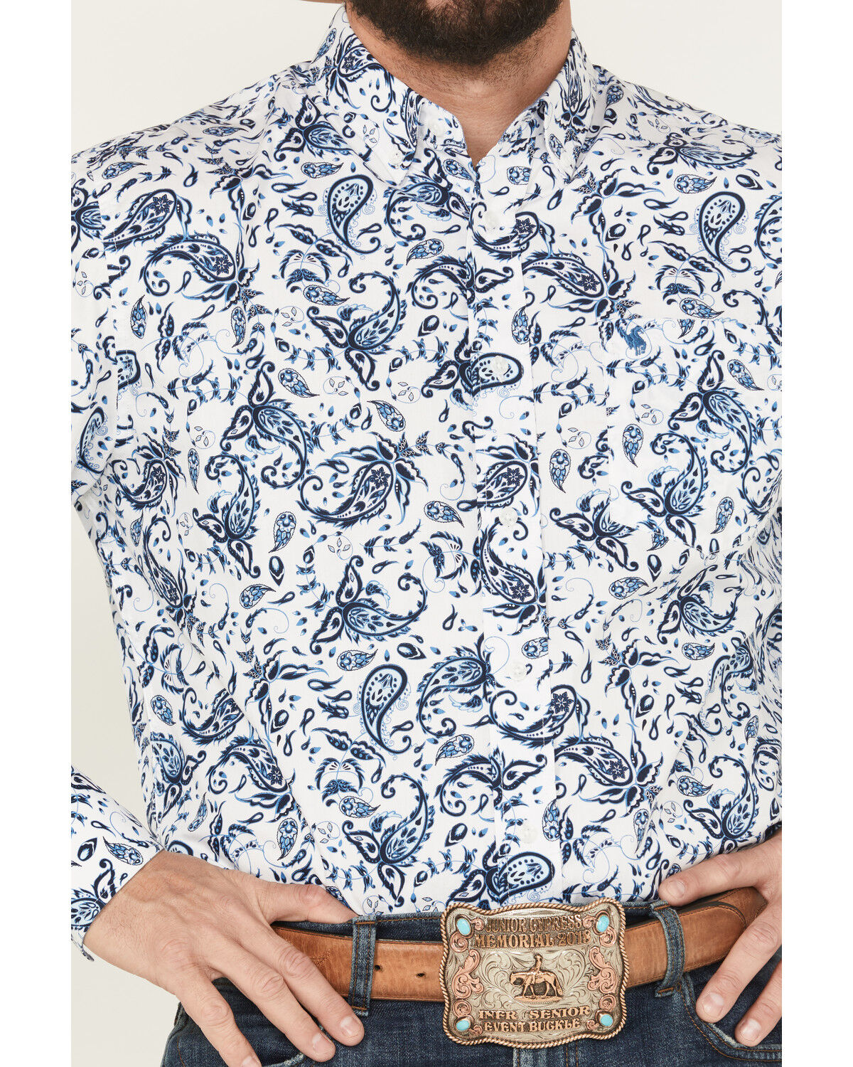 Image #3 - Rodeo Clothing Men's Paisley Print Long Sleeve Button-Down Western Shirt, Black, hi-res
