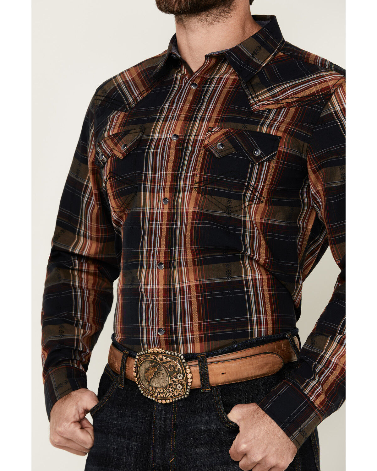 Image #3 - Cody James Men's Trouble Plaid Print Long Sleeve Snap Western Shirt, Navy, hi-res