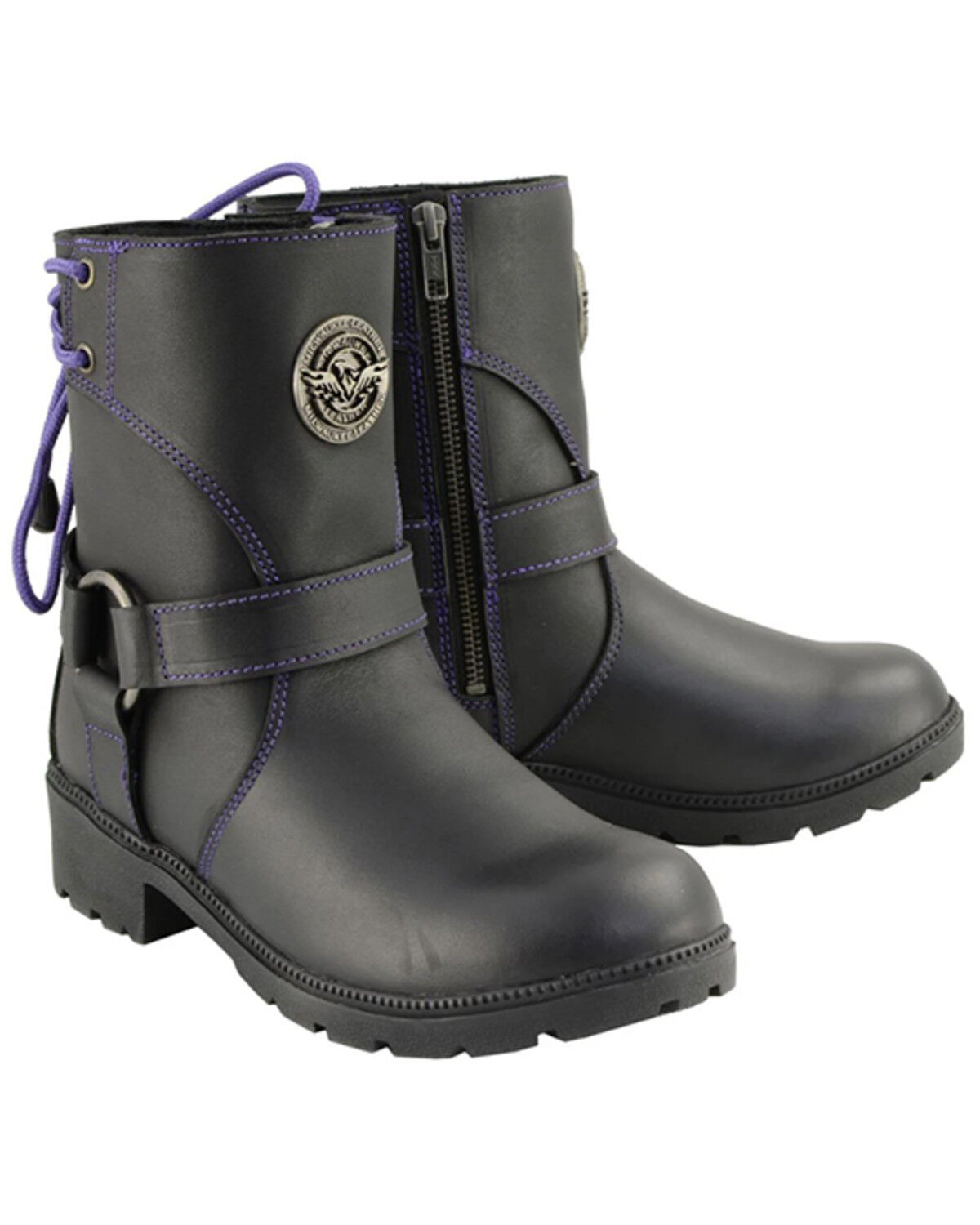 Image #1 - Milwaukee Leather Women's Harness Zip-Up Motorcycle Boots - Round Toe, Black, hi-res