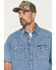 Image #2 - Wrangler Men's Brushpopper Vintage Denim Short Sleeve Snap Western Shirt, Medium Wash, hi-res