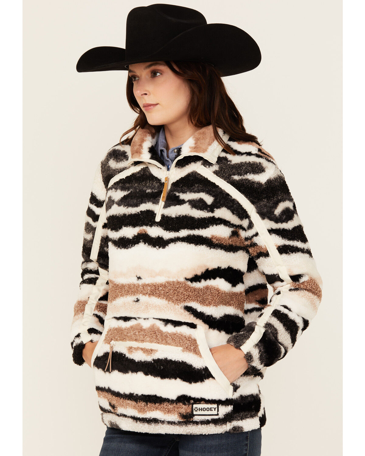 Image #2 - Hooey Women's Striped Fleece 1/2 Zip Pullover, Black, hi-res