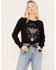 Image #1 - Shyanne Women's Tie-Front Butterfly Graphic Long Sleeve Tee, Black, hi-res