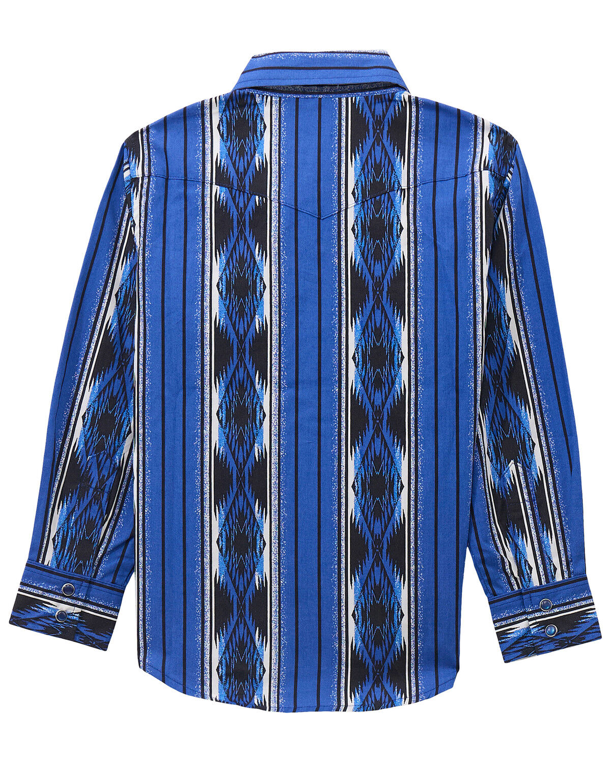 Image #2 - Wrangler Boys' Southwestern Striped Long Sleeve Pearl Snap Western Shirt, Blue, hi-res