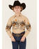 Image #1 - Panhandle Boys' Cowboy Border Print Long Sleeve Pearl Snap Western Shirt, Tan, hi-res
