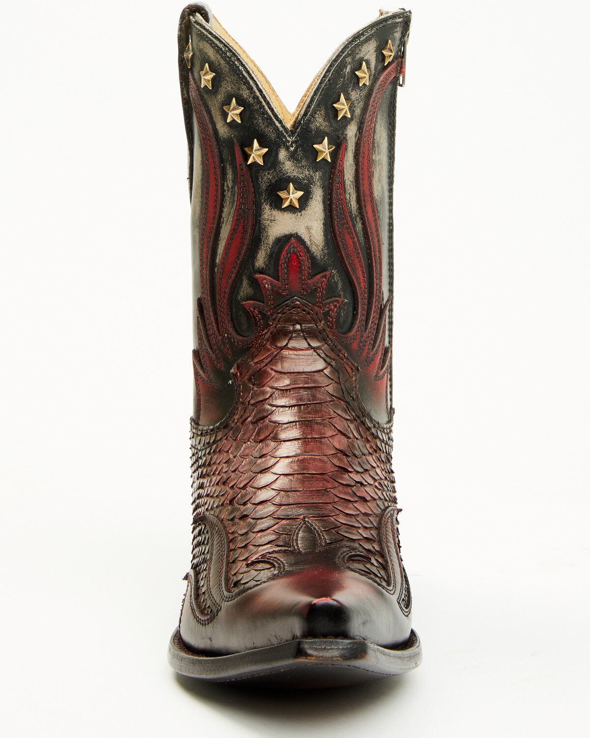 Image #4 - Corral Men's Exotic Python Studded Short Western Boots - Snip Toe, Red, hi-res